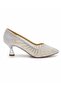 Women's Silver Comfortable Heel Stone Detailed Special Design Evening Dress Shoes - 7