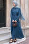 Belted Buttoned Petrol Blue Ferace Dress - 4