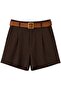 1029 Women's Linen Belted High Waist Shorts with Pockets Brown - 2