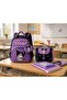 Leather Printed Lilac-Black Kuromi Themed Nursery and Preschool Backpack, Thermal Lunch Box Set of 2, Children's Bag with Wallet Gift