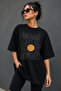 Sun Patterned Oversize T-Shirt, Minimal Sun Graphic Loose Fit 100% Cotton Combed Single Jersey Dtf Printed Unisex Loose T-Shirt