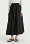 Elastic Waist Gathered Cotton Skirt - Black - 2