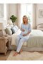 New Season Blue Summer Long Dressing Gown Lace Detailed Design Buttoned 100% Cotton Dressing Gown Pajama Set - 4
