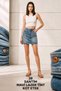 Slitless Blue Denim Skirt, 38 cm Painted High Waist Lycra Blue Laser Tint Jeans Skirt