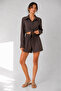 Women's Long Sleeve Brown Mona Tie-Up Shirt - 2