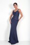 Women's Thin Strap Lined Front Gathered Bocuk Detailed Top Satin Skirt Crepe Long Dress
