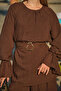 Women's Bronch Detail Lined Ankle Pleated Tulle Set Brown - 5
