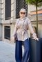 Women's Double Color V Detail Collar Lace-Up Hooded Parachute Suit Navy Blue - 3