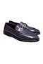 Dark Blue Color Laceless Genuine Leather Men's Shoes