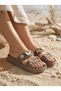 Women's Light Brown Floral Detailed Thick Sole Summer Comfortable Slippers
