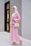 Single Button Belted Skirt with Pockets Embossed Patterned Jacquard Suit -Pink - 3