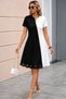 Women's Short Sleeve V-Neck Double Color Short Laser Cut Flower Detailed Imported Crepe Dress - 3