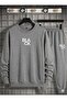 Unisex Black Printed Crew Neck Sweatshirt Set