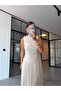 Draped Shimmering Maxi Dress Ecru