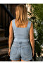 Baby Blue Heart Embroidered Square Neck Knitwear Crop Blouse - 3