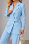 Baby Blue Women's Belted Blazer Jacket and Palazzo Trousers Two-Piece Set – Suitable for Daily Use - 3