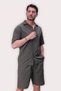 Men's Khaki Linen Shirt Shorts Set – Oversize Comfortable Fit 2-Piece Summer Casual Combination