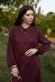 Waist-Tied, Ruffled Sleeve Linen Dress, Plum - 3