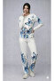 Women's Long Sleeve Crew Neck Butterfly Print Two Thread Bottom Top Set - 3