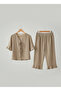 Women's Bamboo Linen Pajama Set with Tie Front Detail, Flared Sleeves and Cuffs - 6
