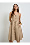 Beige Button Front Midi Dress with Patch Pocket - 3