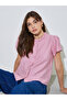 Pink Solid Ruffle Trim Button Front Blouse
