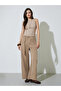Tan Wide Leg Pants with Cord Detail - 3