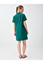 Dark Green Shirt Collar Cotton Linen Short Dress - 5