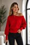 Women's Popular Asymmetrical Boat Neck Knitwear Sweater Red