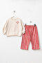 Baby Girl Top and Bottom Set with Striped Heart and Pretty Print - 2
