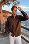 Jora Premium 100% Cotton Linen Regular Fit Brown Men's Shirt