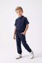 Cotton Muslin Fabric Summer Long Pants Short Sleeve Casual Set M00842 Dark Blue