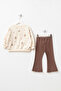 Baby Girl Top and Bottom Set with Teddy Bear Pattern and Bow, Ribbed Leggings - 3