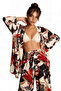 Patterned Summer Viscose Kimono Trousers Set Lrn0013 Anthracite Red - 5