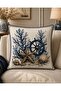 Mediterranean Inspired Marine Sea Themed Anchor and Sailboat Patterned Digital Printed Set of 4 Throw Pillow Covers + Gift Table Runner - 2