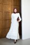 Ribbed Front, Scalloped Lined Belted Shirt Collar Embroidered Dress - 6