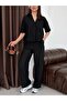 Women's Oversize Linen Trousers with Front Stitching Detail - Shirt Set