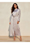 A-line Midi Satin Dress with Belt Detail