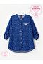 Plus Size Viscose V-Neck Patterned Buttoned Capri Sleeve Button Detail Women's Slim Shirt - 2