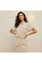 Midi Linen Blend Shirt Dress with Tie-Up Belt - 3