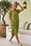 Pistachio Green V-Neck Short Sleeve Patterned Casual Viscose Woven Dress 113 64 - 6