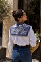 Women's Short Sleeve Bleu Jardin T-Shirt with Shawl Collar Accessory in White – Flexible Fabric, Comfortable Fit - 3