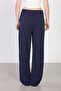 Women's Drawstring Waist Loose Pants - Navy Blue - 5
