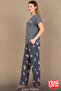 Vebuo Women's Gray Floral Pattern Viscose Pajamas Set Short Sleeve Soft Fabric Relaxed Fit Sleepwear Set 12682 - 3