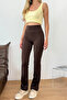 Women's High Waist Brand Printed Spanish Leggings Brown - 307 - 2