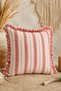 Ruffled Linen Throw Pillow 42X42 cm |   Silicone Filled Red Striped Decorative Pillow
