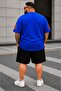 Men's Large Size Oversize Printed Shorts Set 100% Cotton 2-Piece Set Casual Sports Combination Navy Blue Black Cobalt Blue - 3