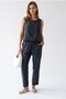 2152 Women's Crew Neck Blouse with Elastic Waist Pants Set Smoked - 2