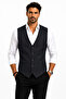 Men's V-Neck Vest Navy Blue Checked 54113