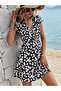 Women's Short Sleeve Double Breasted Collar Daisy Printed Crepe Dress - 5